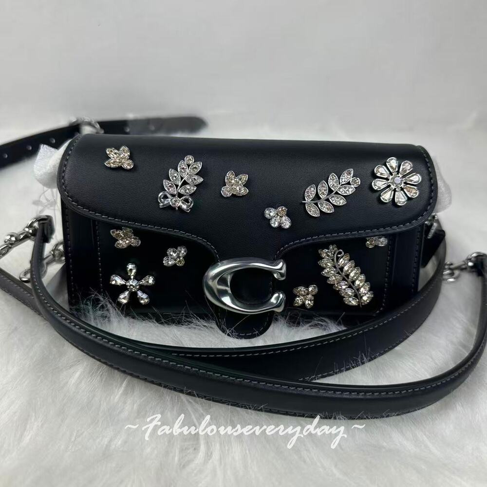 Coach Tabby Shoulder Bag 20 Crystal In Leather/Silver/Black CCD99 2-Strap NWT